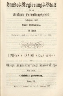 Dziennik Rządu Krajowego dla Okręgu Administracyjnego Krakowskiego. 1859, oddział 1, z. 3
