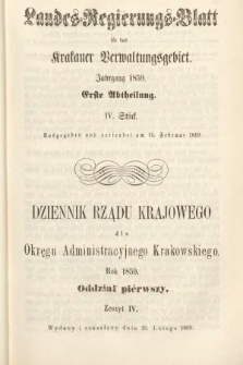 Dziennik Rządu Krajowego dla Okręgu Administracyjnego Krakowskiego. 1859, oddział 1, z. 4