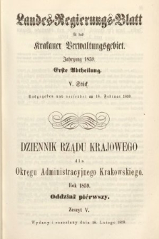 Dziennik Rządu Krajowego dla Okręgu Administracyjnego Krakowskiego. 1859, oddział 1, z. 5