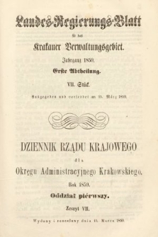 Dziennik Rządu Krajowego dla Okręgu Administracyjnego Krakowskiego. 1859, oddział 1, z. 7