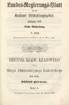Dziennik Rządu Krajowego dla Okręgu Administracyjnego Krakowskiego. 1859, oddział 1, z. 10