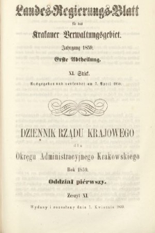 Dziennik Rządu Krajowego dla Okręgu Administracyjnego Krakowskiego. 1859, oddział 1, z. 11