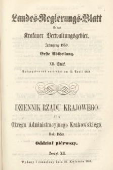 Dziennik Rządu Krajowego dla Okręgu Administracyjnego Krakowskiego. 1859, oddział 1, z. 12