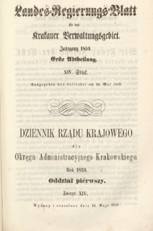 Dziennik Rządu Krajowego dla Okręgu Administracyjnego Krakowskiego. 1859, oddział 1, z. 14