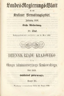 Dziennik Rządu Krajowego dla Okręgu Administracyjnego Krakowskiego. 1859, oddział 1, z. 15