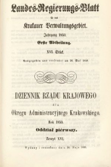 Dziennik Rządu Krajowego dla Okręgu Administracyjnego Krakowskiego. 1859, oddział 1, z. 16