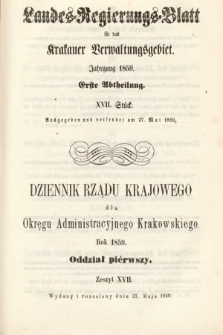 Dziennik Rządu Krajowego dla Okręgu Administracyjnego Krakowskiego. 1859, oddział 1, z. 17