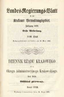 Dziennik Rządu Krajowego dla Okręgu Administracyjnego Krakowskiego. 1859, oddział 1, z. 18