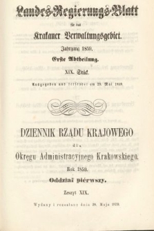 Dziennik Rządu Krajowego dla Okręgu Administracyjnego Krakowskiego. 1859, oddział 1, z. 19