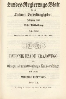 Dziennik Rządu Krajowego dla Okręgu Administracyjnego Krakowskiego. 1859, oddział 1, z. 20