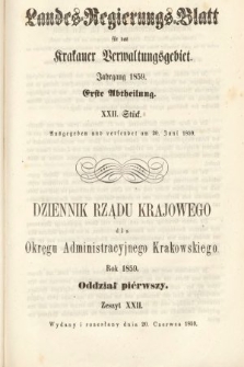 Dziennik Rządu Krajowego dla Okręgu Administracyjnego Krakowskiego. 1859, oddział 1, z. 22