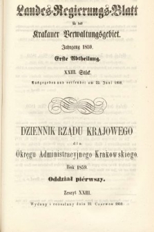 Dziennik Rządu Krajowego dla Okręgu Administracyjnego Krakowskiego. 1859, oddział 1, z. 23