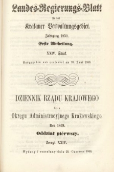 Dziennik Rządu Krajowego dla Okręgu Administracyjnego Krakowskiego. 1859, oddział 1, z. 24