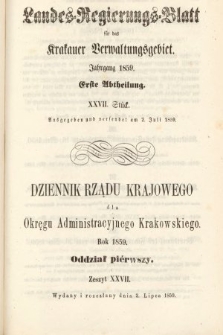 Dziennik Rządu Krajowego dla Okręgu Administracyjnego Krakowskiego. 1859, oddział 1, z. 27