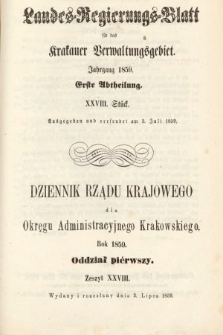 Dziennik Rządu Krajowego dla Okręgu Administracyjnego Krakowskiego. 1859, oddział 1, z. 28