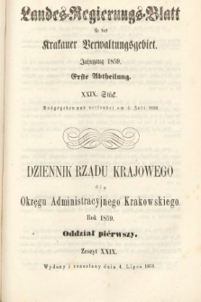 Dziennik Rządu Krajowego dla Okręgu Administracyjnego Krakowskiego. 1859, oddział 1, z. 29
