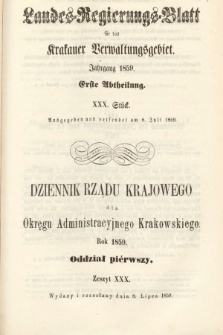 Dziennik Rządu Krajowego dla Okręgu Administracyjnego Krakowskiego. 1859, oddział 1, z. 30