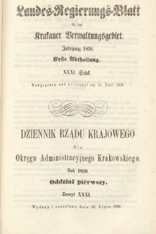 Dziennik Rządu Krajowego dla Okręgu Administracyjnego Krakowskiego. 1859, oddział 1, z. 31