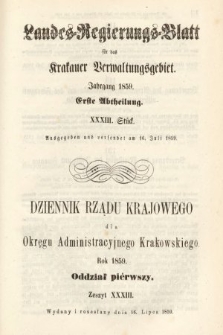 Dziennik Rządu Krajowego dla Okręgu Administracyjnego Krakowskiego. 1859, oddział 1, z. 33