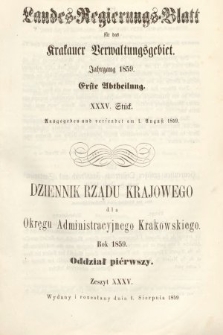 Dziennik Rządu Krajowego dla Okręgu Administracyjnego Krakowskiego. 1859, oddział 1, z. 35