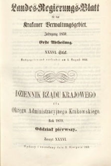 Dziennik Rządu Krajowego dla Okręgu Administracyjnego Krakowskiego. 1859, oddział 1, z. 36