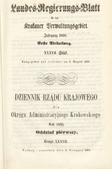 Dziennik Rządu Krajowego dla Okręgu Administracyjnego Krakowskiego. 1859, oddział 1, z. 37