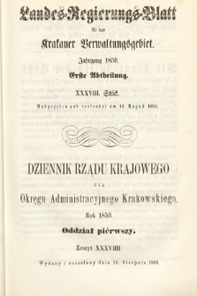 Dziennik Rządu Krajowego dla Okręgu Administracyjnego Krakowskiego. 1859, oddział 1, z. 38