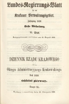Dziennik Rządu Krajowego dla Okręgu Administracyjnego Krakowskiego. 1859, oddział 1, z. 40