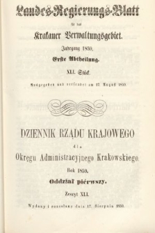 Dziennik Rządu Krajowego dla Okręgu Administracyjnego Krakowskiego. 1859, oddział 1, z. 41