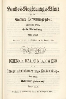 Dziennik Rządu Krajowego dla Okręgu Administracyjnego Krakowskiego. 1859, oddział 1, z. 42