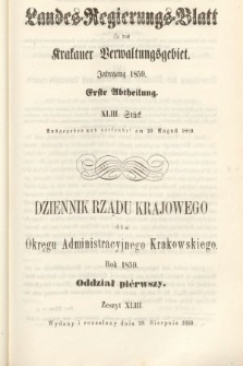 Dziennik Rządu Krajowego dla Okręgu Administracyjnego Krakowskiego. 1859, oddział 1, z. 43