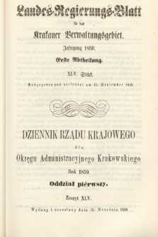 Dziennik Rządu Krajowego dla Okręgu Administracyjnego Krakowskiego. 1859, oddział 1, z. 45
