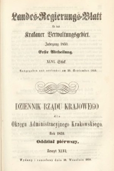 Dziennik Rządu Krajowego dla Okręgu Administracyjnego Krakowskiego. 1859, oddział 1, z. 46