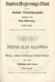 Dziennik Rządu Krajowego dla Okręgu Administracyjnego Krakowskiego. 1859, oddział 1, z. 48