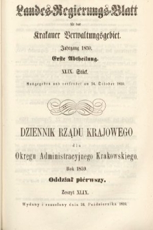 Dziennik Rządu Krajowego dla Okręgu Administracyjnego Krakowskiego. 1859, oddział 1, z. 49