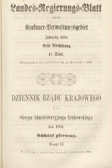 Dziennik Rządu Krajowego dla Okręgu Administracyjnego Krakowskiego. 1859, oddział 1, z. 51