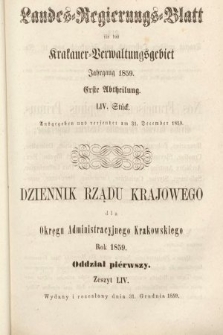Dziennik Rządu Krajowego dla Okręgu Administracyjnego Krakowskiego. 1859, oddział 1, z. 54