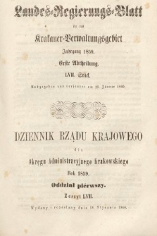 Dziennik Rządu Krajowego dla Okręgu Administracyjnego Krakowskiego. 1859, oddział 1, z. 57