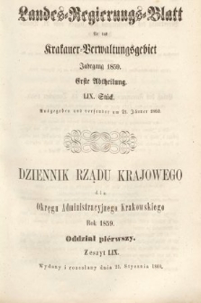 Dziennik Rządu Krajowego dla Okręgu Administracyjnego Krakowskiego. 1859, oddział 1, z. 59