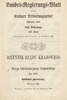 Dziennik Rządu Krajowego dla Okręgu Administracyjnego Krakowskiego. 1859, oddział 1, z. 61