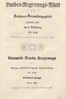 Dziennik Rządu Krajowego dla Okręgu Administracyjnego Krakowskiego. 1859, oddział 2, z. 13