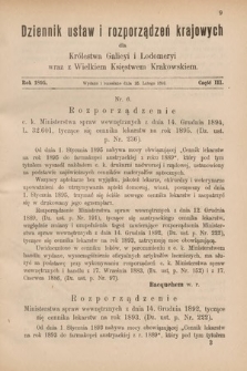 Dziennik Ustaw i Rozporządzeń Krajowych dla Królestwa Galicyi i Lodomeryi wraz z Wielkiem Księstwem Krakowskiem. 1895, cz. 3