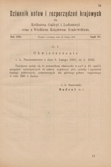 Dziennik Ustaw i Rozporządzeń Krajowych dla Królestwa Galicyi i Lodomeryi wraz z Wielkiem Księstwem Krakowskiem. 1895, cz. 4