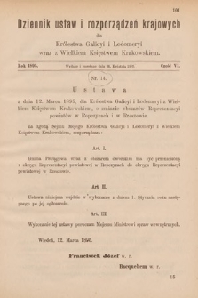 Dziennik Ustaw i Rozporządzeń Krajowych dla Królestwa Galicyi i Lodomeryi wraz z Wielkiem Księstwem Krakowskiem. 1895, cz. 6