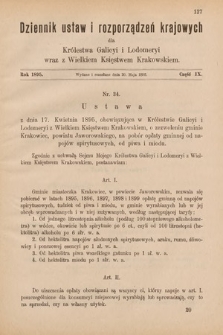 Dziennik Ustaw i Rozporządzeń Krajowych dla Królestwa Galicyi i Lodomeryi wraz z Wielkiem Księstwem Krakowskiem. 1895, cz. 9