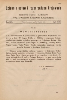 Dziennik Ustaw i Rozporządzeń Krajowych dla Królestwa Galicyi i Lodomeryi wraz z Wielkiem Księstwem Krakowskiem. 1895, cz. 13