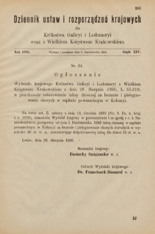 Dziennik Ustaw i Rozporządzeń Krajowych dla Królestwa Galicyi i Lodomeryi wraz z Wielkiem Księstwem Krakowskiem. 1895, cz. 14