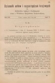 Dziennik Ustaw i Rozporządzeń Krajowych dla Królestwa Galicyi i Lodomeryi wraz z Wielkiem Księstwem Krakowskiem. 1896, cz. 6