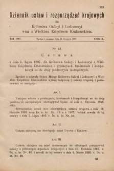 Dziennik Ustaw i Rozporządzeń Krajowych dla Królestwa Galicyi i Lodomeryi wraz z Wielkiem Księstwem Krakowskiem. 1897, cz. 10