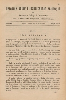 Dziennik Ustaw i Rozporządzeń Krajowych dla Królestwa Galicyi i Lodomeryi wraz z Wielkiem Księstwem Krakowskiem. 1897, cz. 18